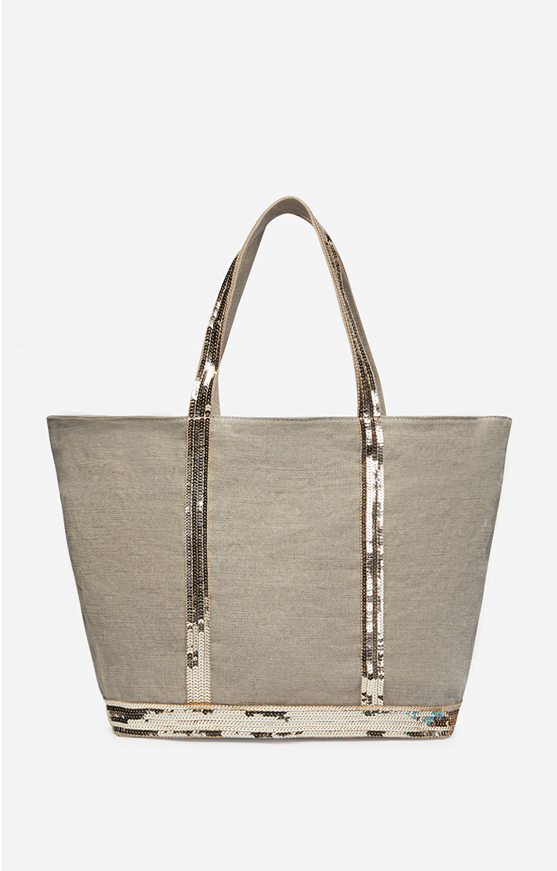 Large linen tote cabas, sand