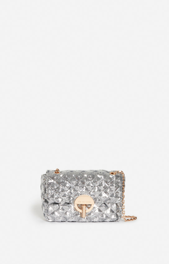 Medium Moon Sequined Bag, Silver