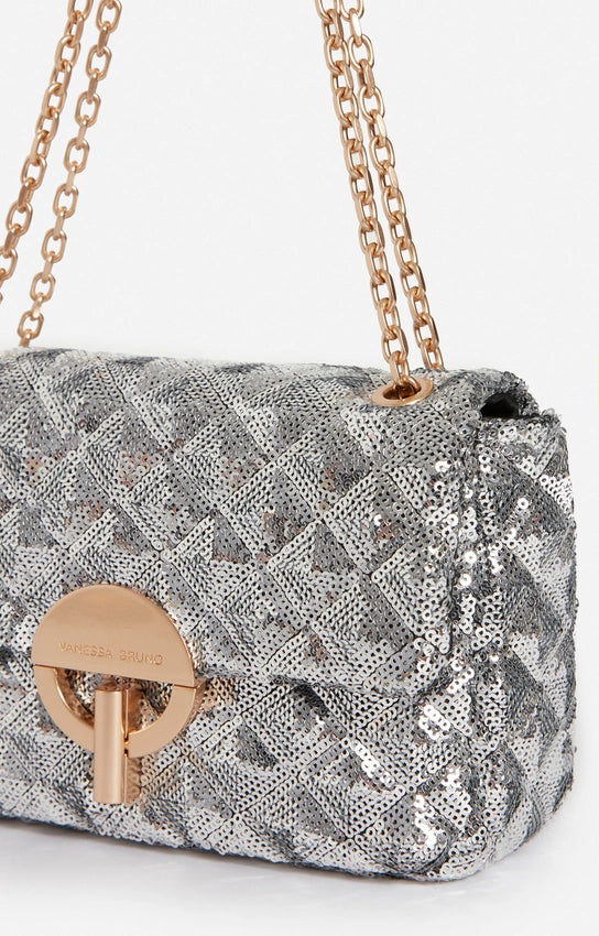 Medium Moon Sequined Bag, Silver