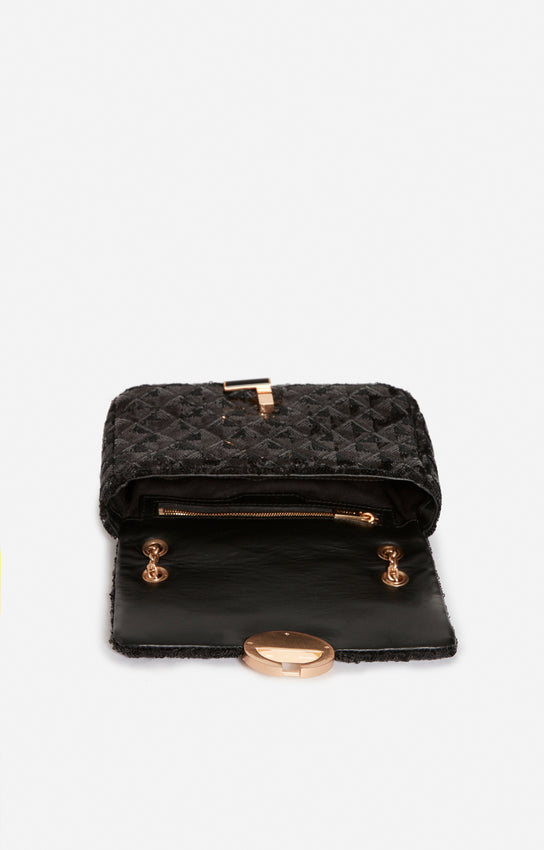 Medium Moon Sequined Bag, Black