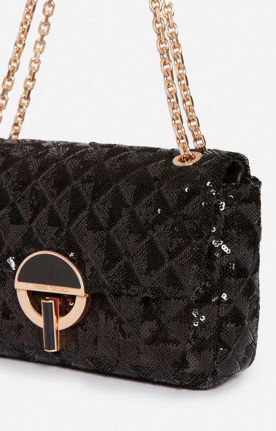 Medium Moon Sequined Bag, Black