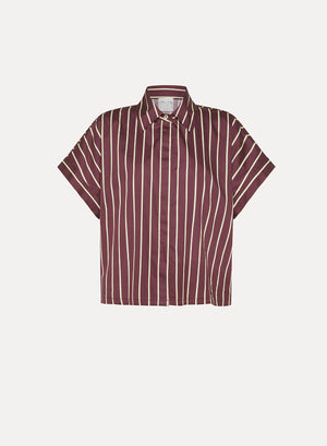 chic satin stripe boxy shirt, ruby
