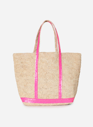 Large raphia tote, fluo pink