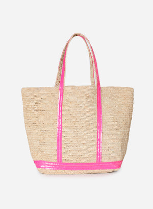 Large raphia tote, fluo pink