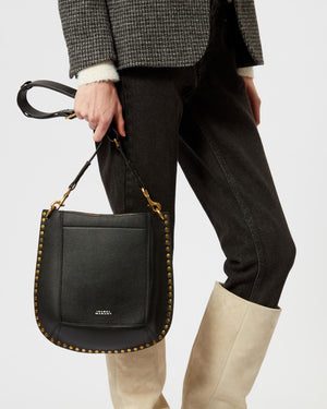 Oskan grained leather shoulder bag, black