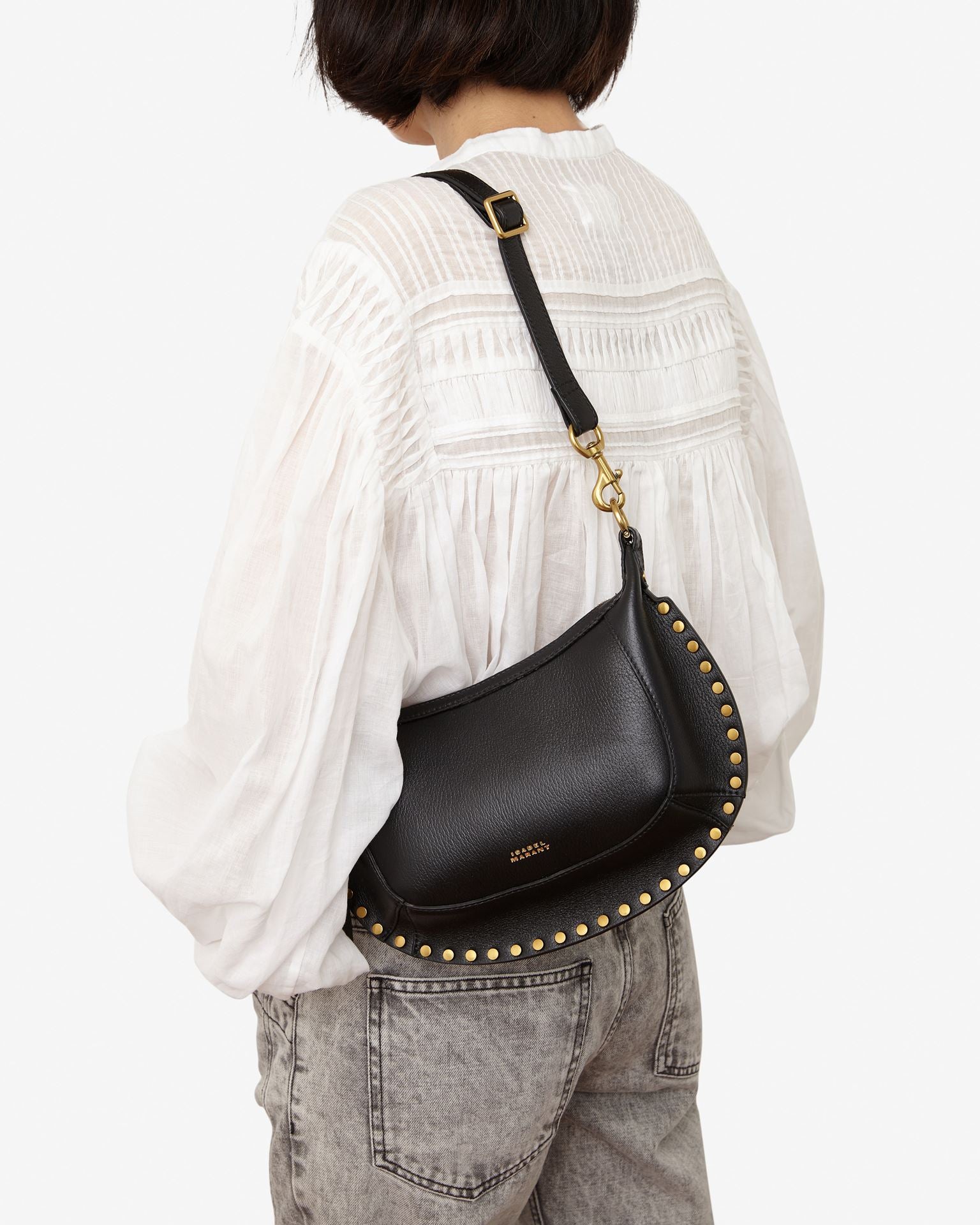 Oskan moon shoulder bag, grained black