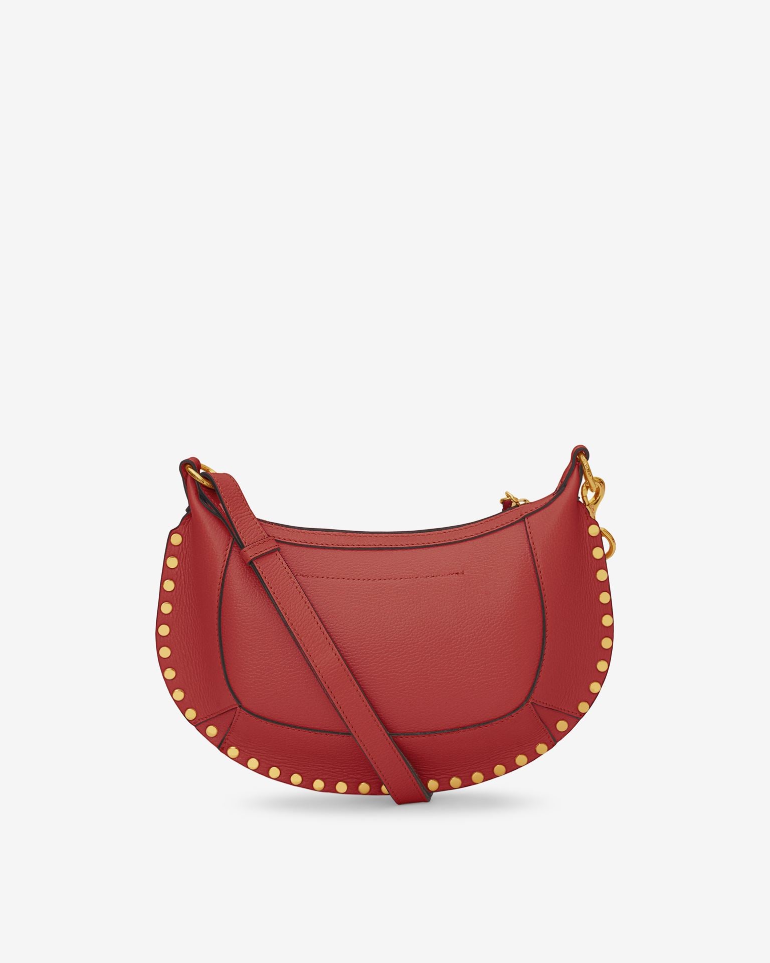 Oskan moon shoulder bag, grained leather, terracotta