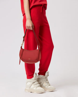 Oskan moon shoulder bag, grained leather, terracotta