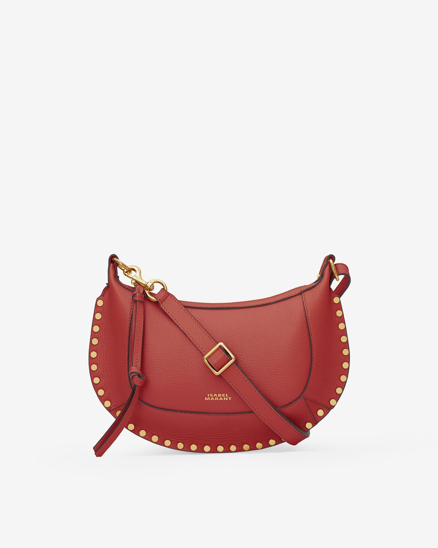 Oskan moon shoulder bag, grained leather, terracotta