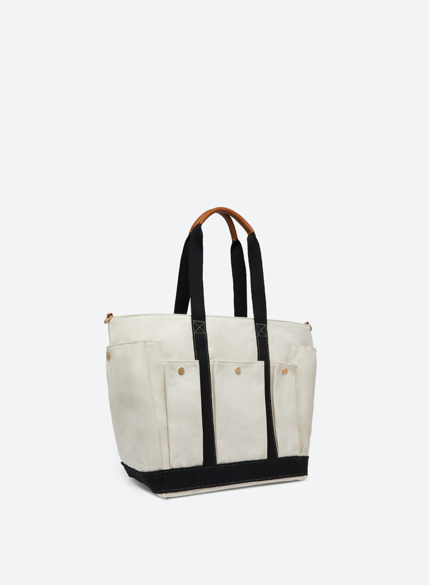 Multipocket tote bag, écru/black