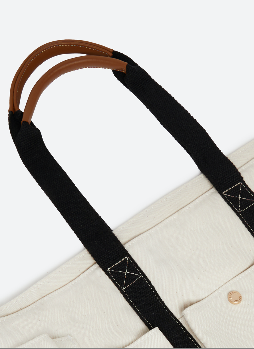 Multipocket tote bag, écru/black