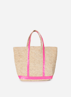 Medium raphia tote, fluo pink