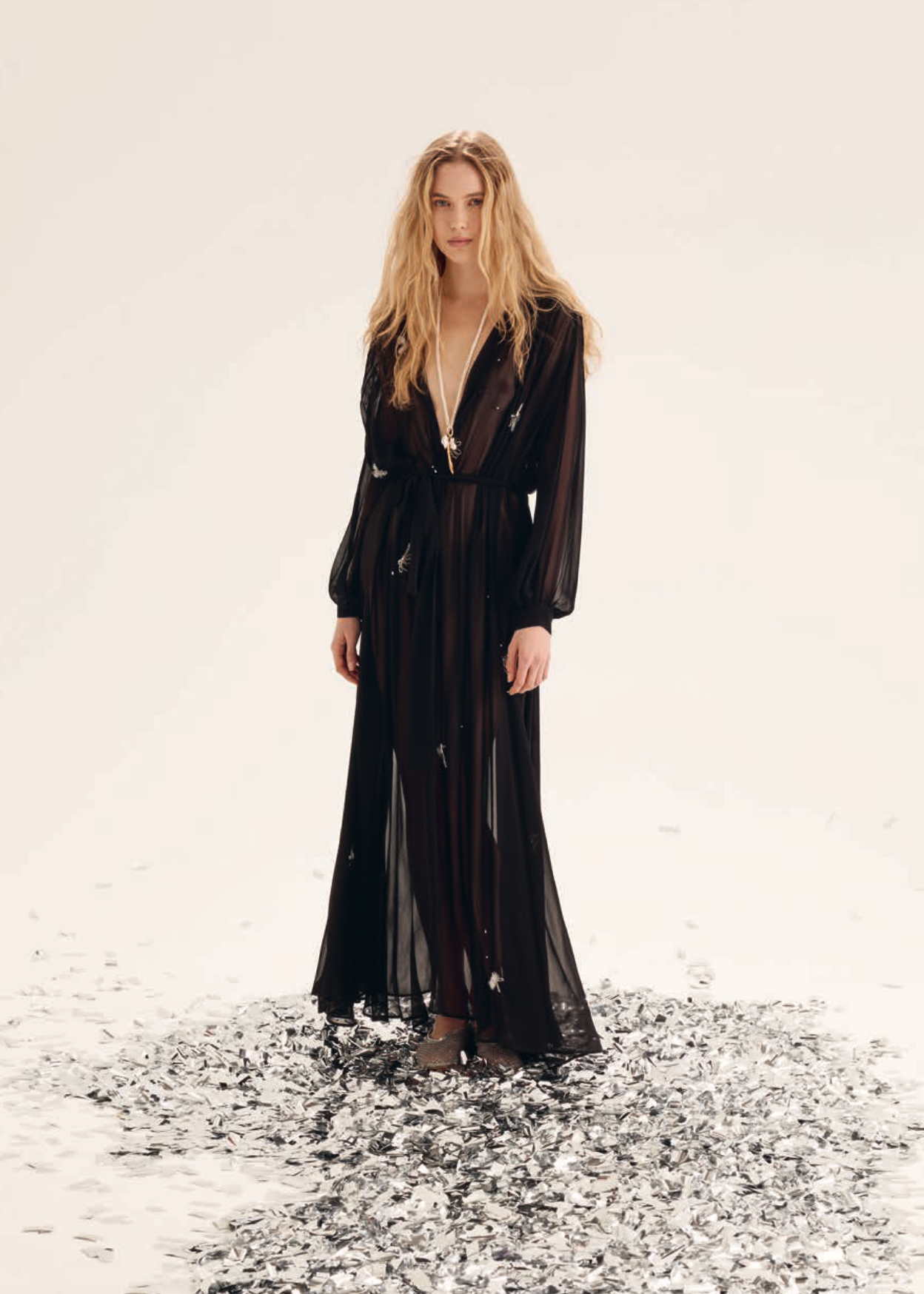 dress in georgette with “carrousel des sylphes” embroidery