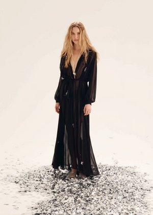 dress in georgette with “carrousel des sylphes” embroidery