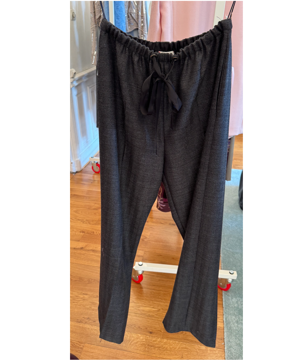 drawstring trousers in pure wool, anthracite