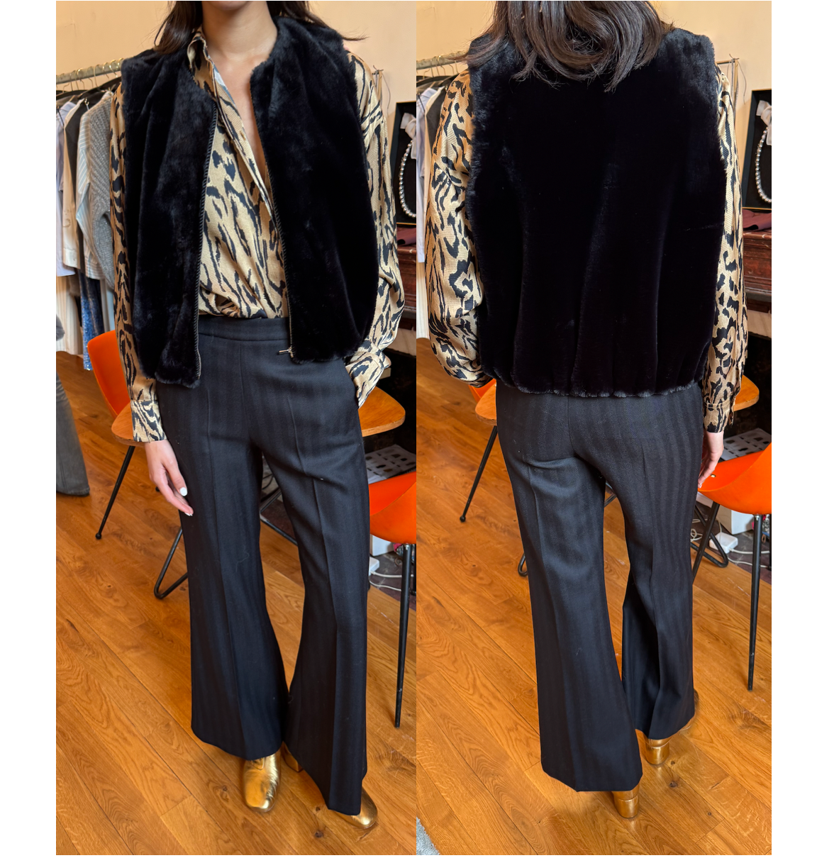 palazzo trousers in pure wool, black