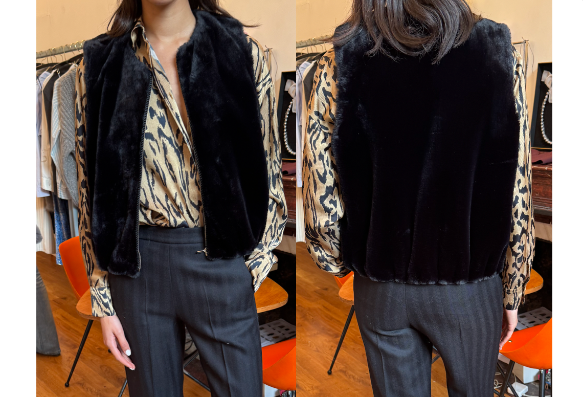 black eco fur vest
