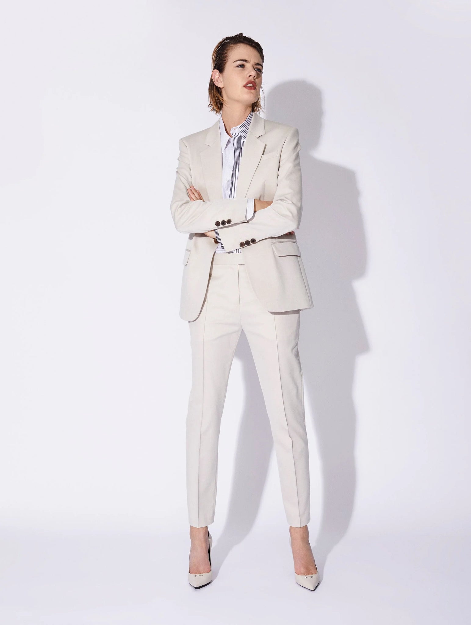 Cream stretch gabardine suit jacket