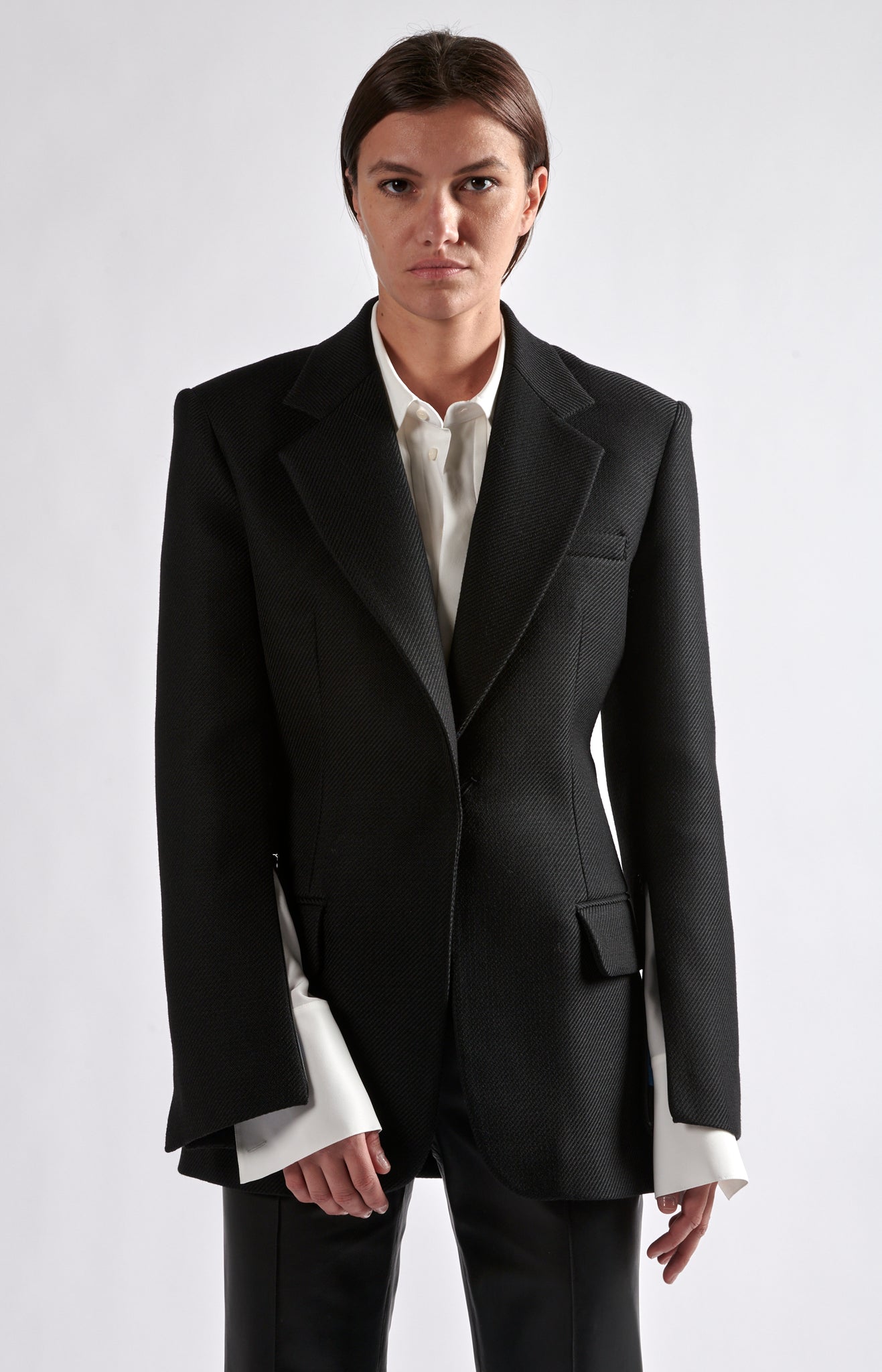 Black blazer, blue lining