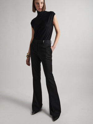 Flared pants, black strech wool gaberdine