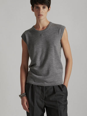 Sleeveless merino crew knit, grey