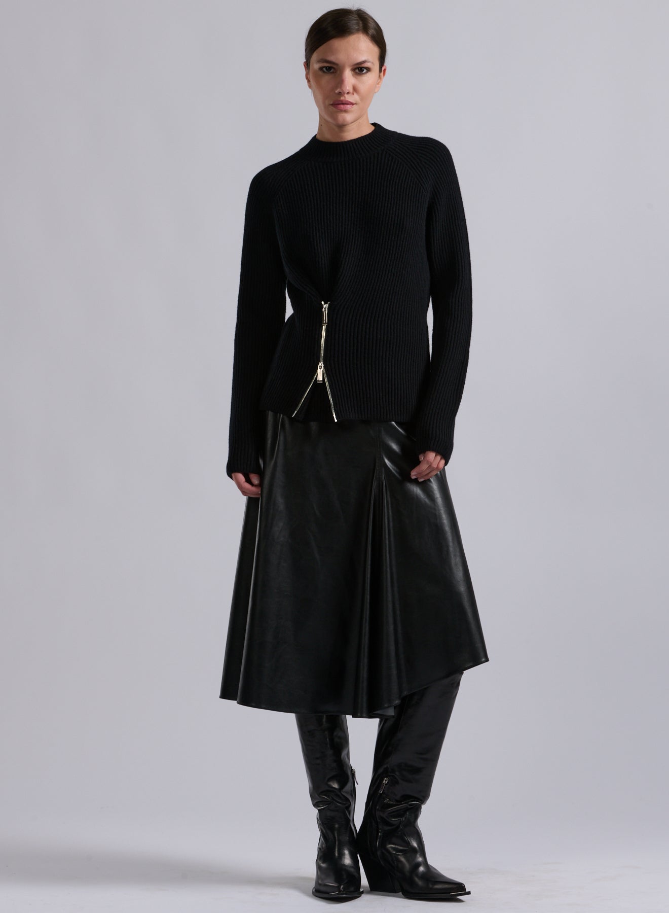 Lambswool knit w zip, Black
