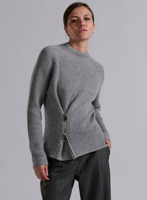 Lambswool knit w zip, Grey