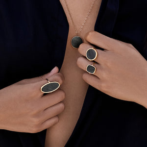 Golden obsidian disc ring