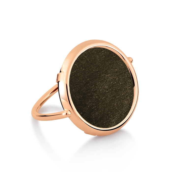 Golden obsidian disc ring