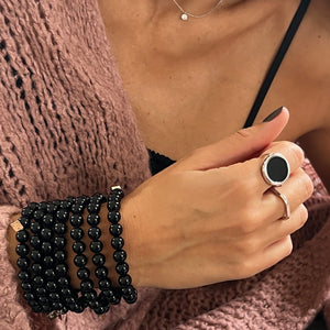 Black Onyx white gold disc ring