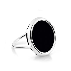 Black Onyx white gold disc ring