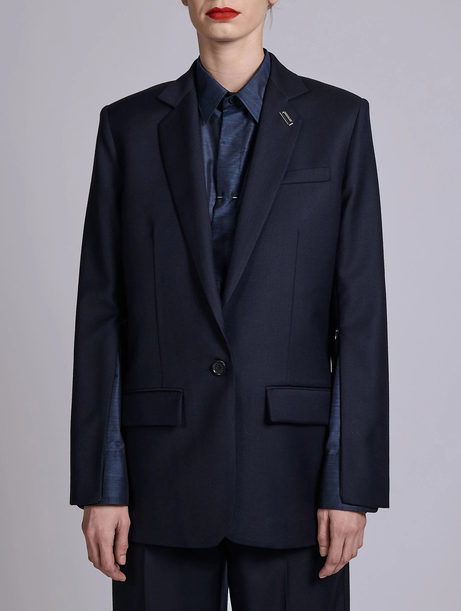Navy wool & cashmere twill straight jacket