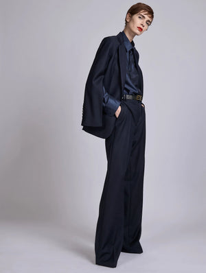 Navy wool & cashmere twill straight jacket