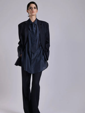 Navy wool & cashmere twill straight jacket