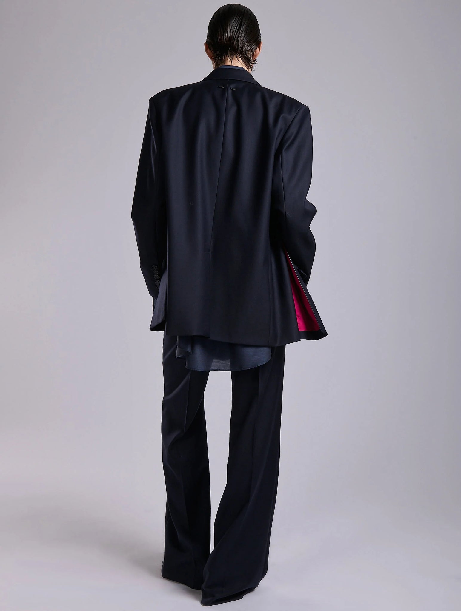 Navy wool & cashmere twill straight jacket