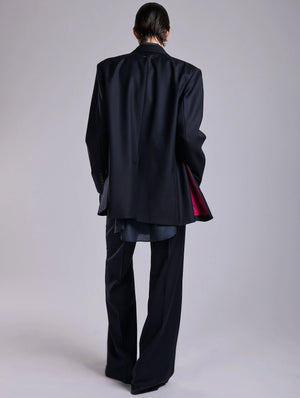 Navy wool & cashmere twill straight jacket