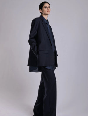 Navy wool & cashmere twill straight jacket