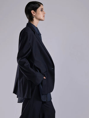 Navy wool & cashmere twill straight jacket