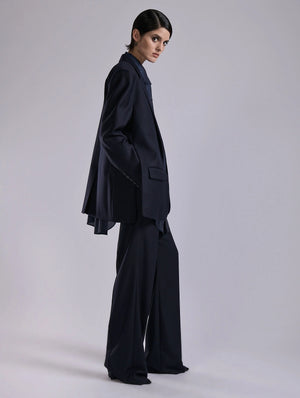 Navy wool & cashmere twill straight jacket
