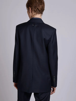 Navy wool & cashmere twill straight jacket