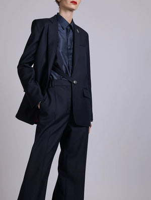 Navy wool & cashmere twill straight jacket
