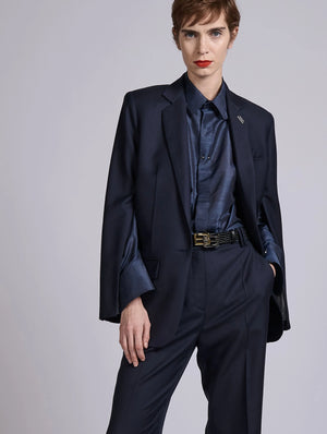 Navy wool & cashmere twill straight jacket