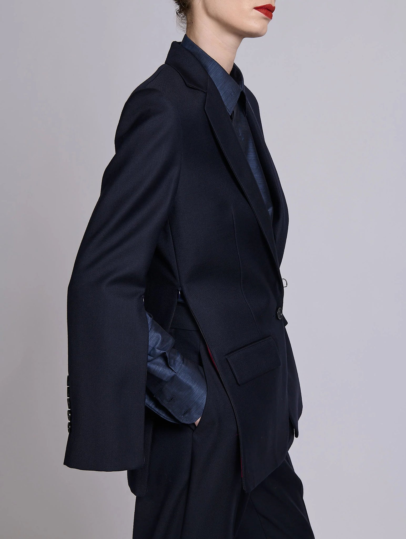 Navy wool & cashmere twill straight jacket