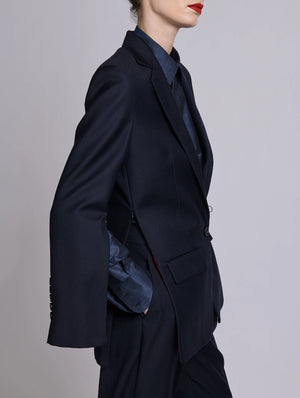 Navy wool & cashmere twill straight jacket