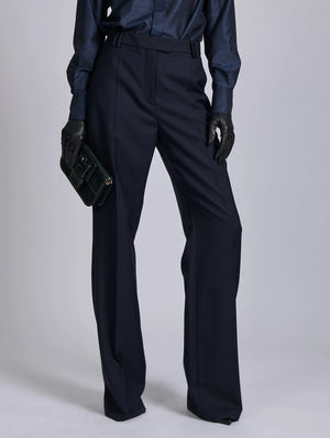 Navy wide leg wool & cashmere twill trousers
