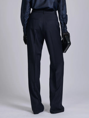 Navy wide leg wool & cashmere twill trousers
