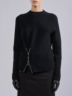 Lambswool knit w zip, Black