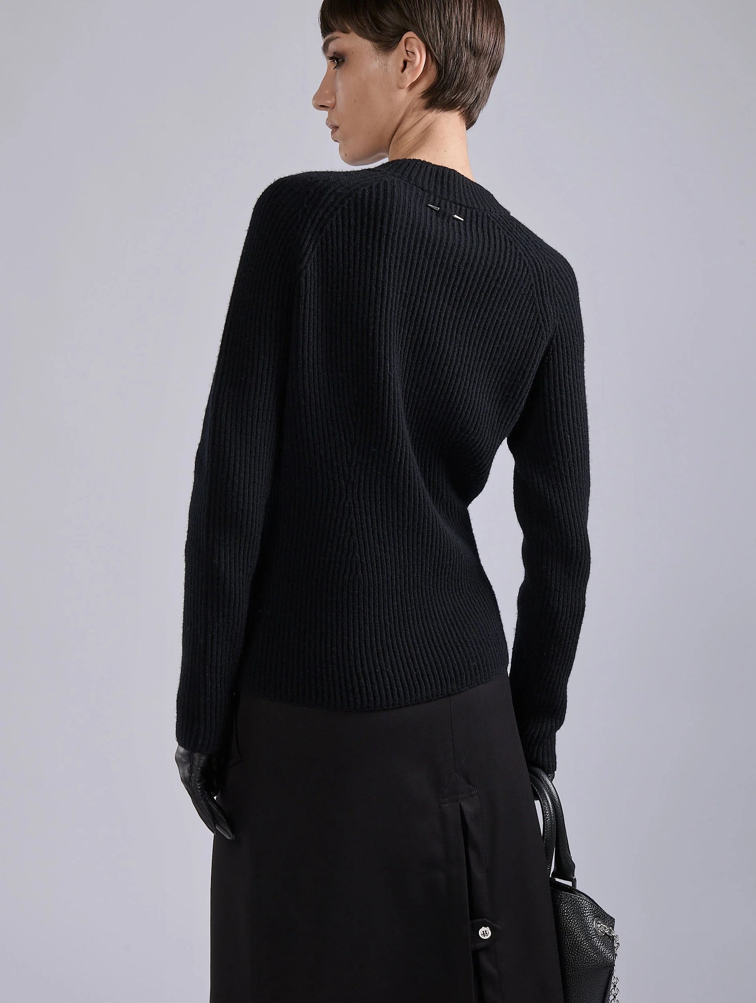 Lambswool knit w zip, Black