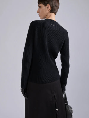 Lambswool knit w zip, Black