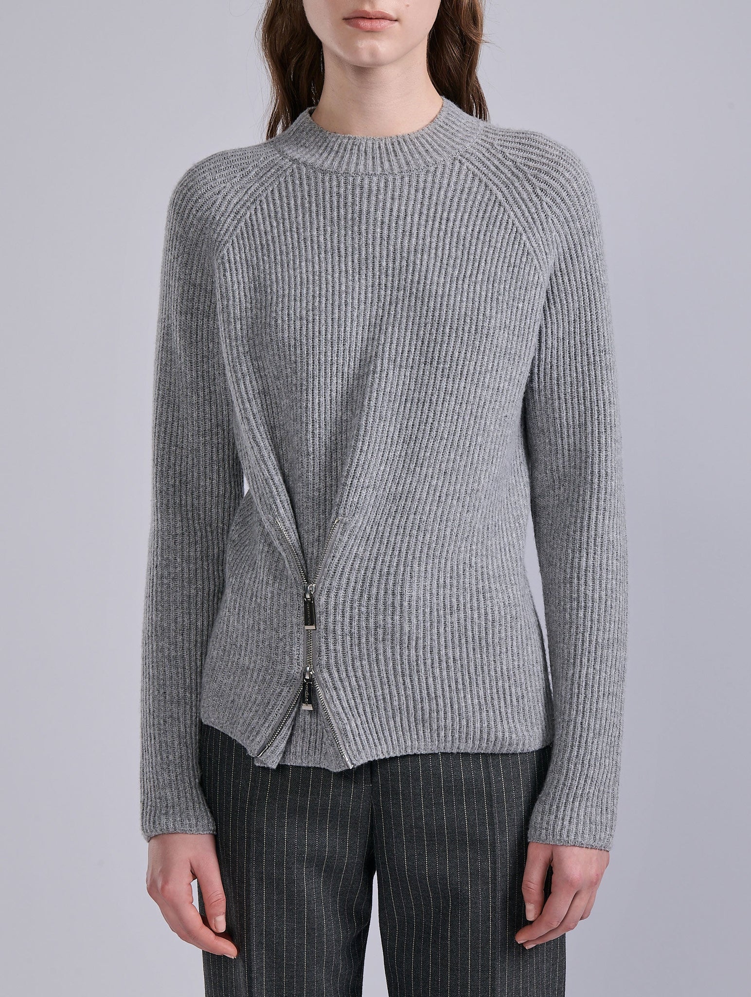 Lambswool knit w zip, Grey